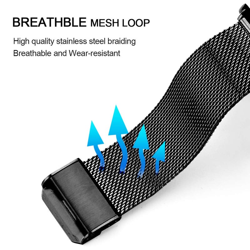 DEALELE Bands Compatible with Samsung Galaxy Watch 7 / FE / 6/6 Classic / 5/5 Pro / 4/4 Classic / 3 41mm, 20mm Stainless Steel Metal Mesh Replacement Strap for Huawei Watch GT3 42mm (Black) - Image 3